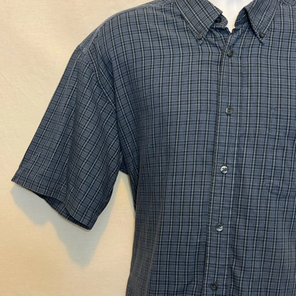 C-161 Men’s Dockers Blue & Black Plaid Short Sleeve Casual Button Down‎ Shirt